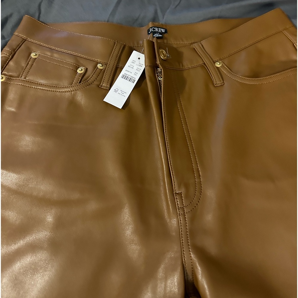 J Crew never worn faux leather pants in caramel.